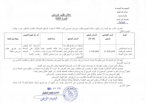 اعلان طلب عروض عمومي للمرّة الثالثة لاستلزام المعاليم الموظفة داخل سوق الجملة