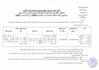 علان طلب عروض مفتوح متبوع بمزايدة للمرة الاولى للسوق الاسبوعية وسوق الدواب